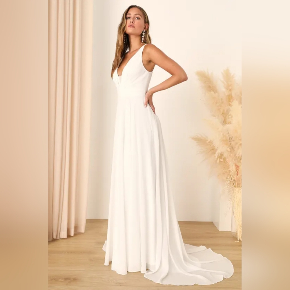 Lulus | Modern Day Romance White Sleeveless Plunge Maxi Dress | Bridal Gown